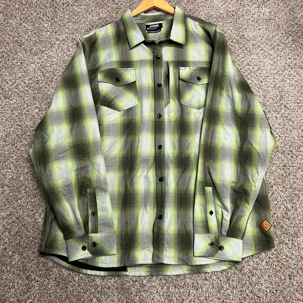 Off The Grid Mens XXXL Plaid Button Up Adventure Shirt Lime Green Olive OTG